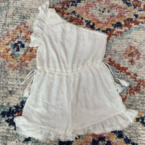 Tularosa Davey Romper Size XL Ivory Embroidered Boho White Eyelet One Shoulder - Picture 2 of 7